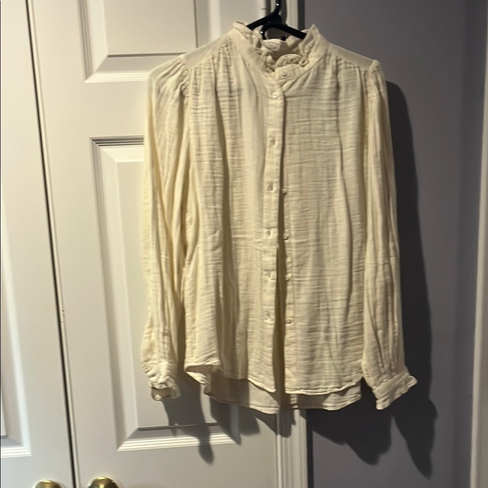 H&M Cream Button Down Shirt with Mandarin Collar